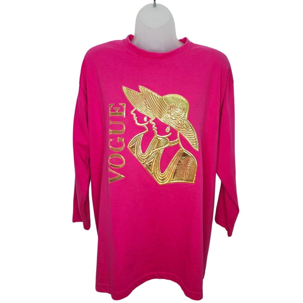 Vintage VOGUE Fast Fashion of California Pink Gold Graphic Sweatshirt Top